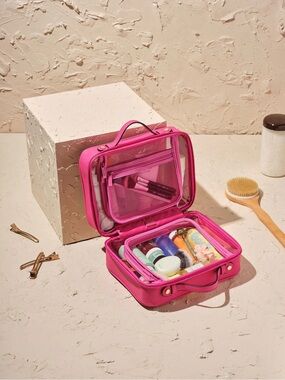 BNWT Calpak Hot Pink Clear Travel Cosmetic Case